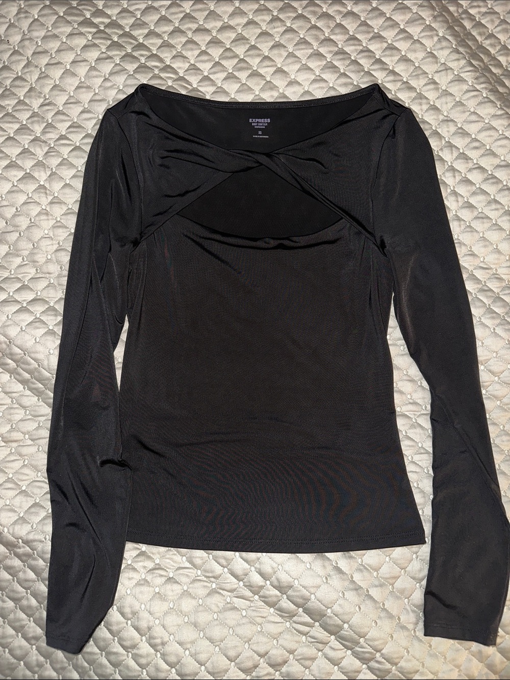 Express Black Long-Sleeve Twist-Neck Top